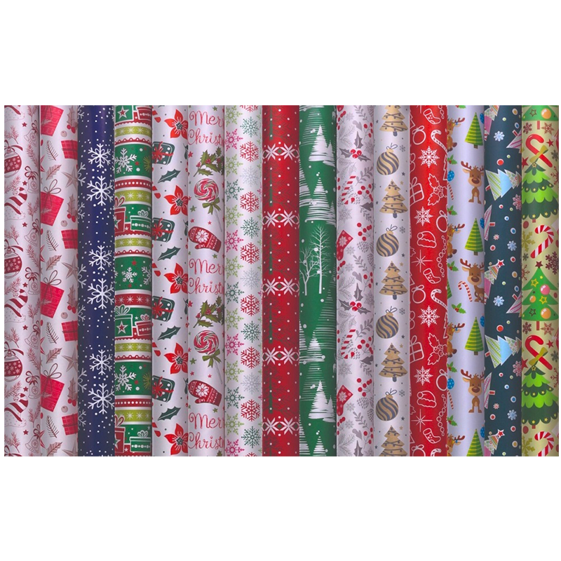 Baliaci papier, v hárkoch, 70x200 cm, 60 kotúčov, mix vianočných vzorov, VICTORIA PAPER