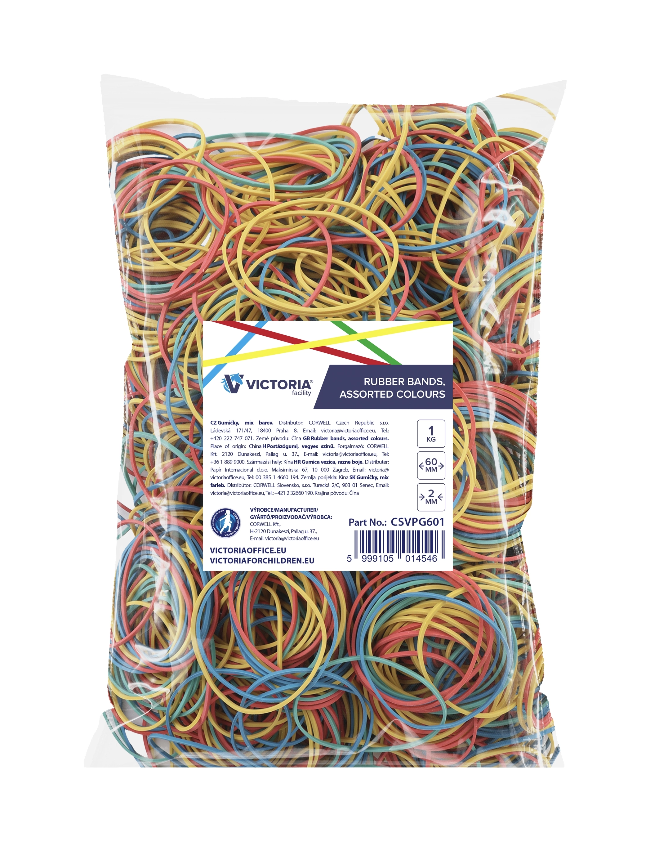 Gumičky, 60x2 mm, VICTORIA FACILITY, 1 kg, mix farieb