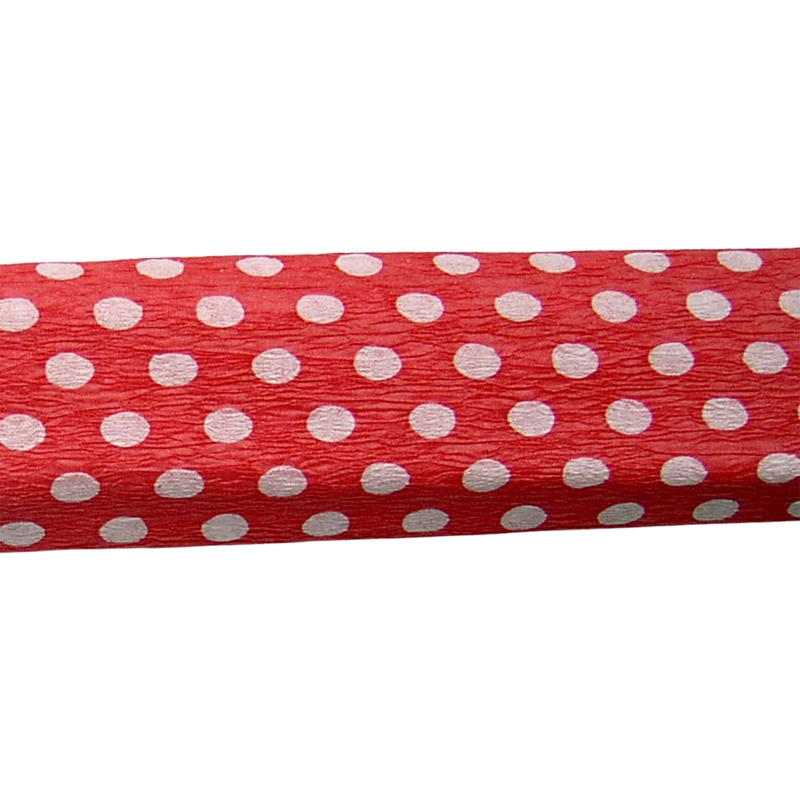 Krepp-papír, 50x200 cm, COOL BY VICTORIA, piros alapon fehér pöttyös