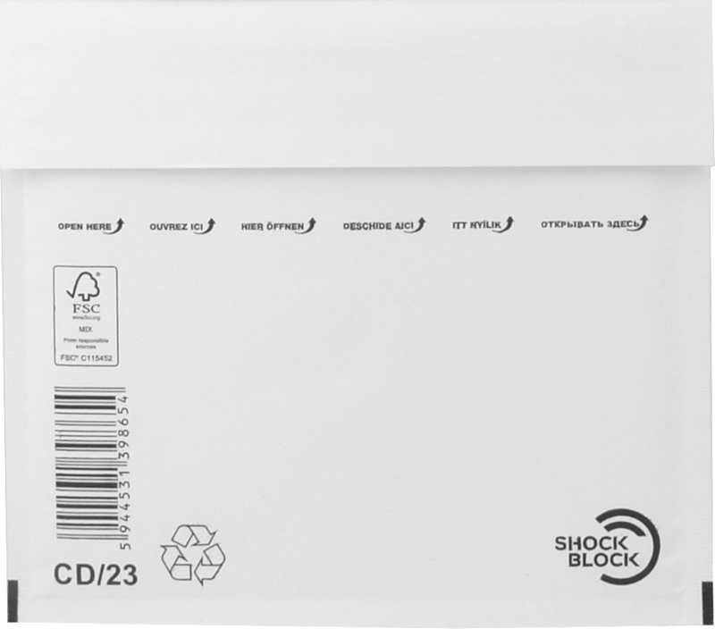 Bublinková obálka, na CD, vonkajšie rozmery: 175x200 mm, vnútorné rozmery: 165x180 mm, VICTORIA PAPER, "CD, CD-W", biela