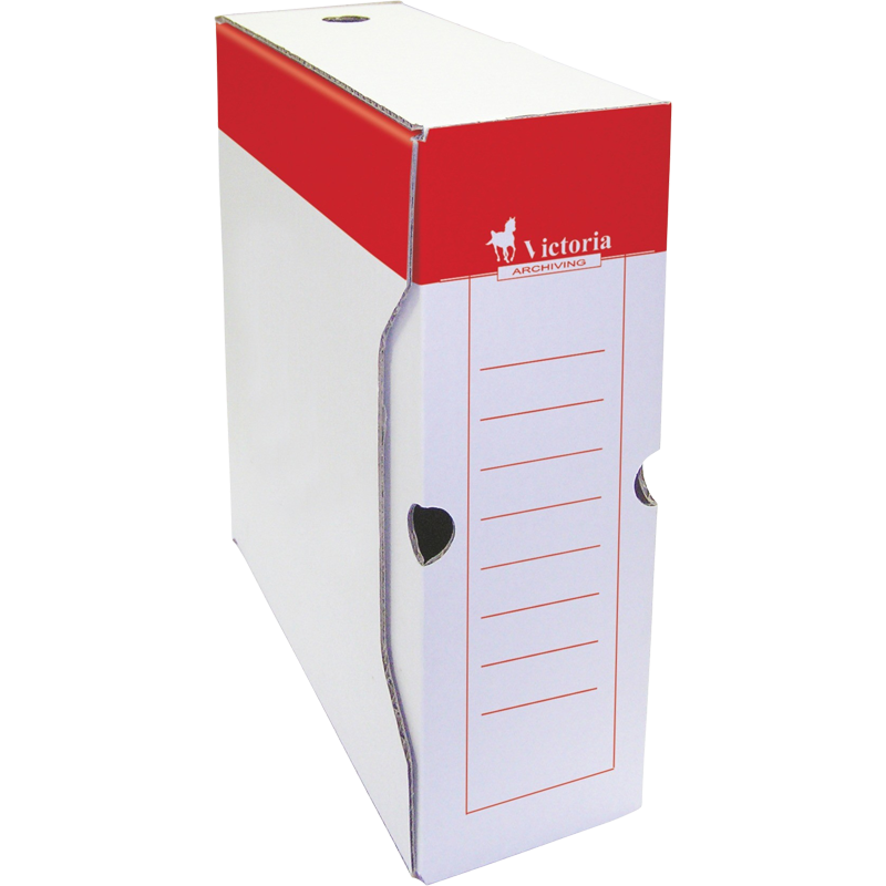 Archívny box, A4, 100 mm, kartón, VICTORIA OFFICE, červená-biela
