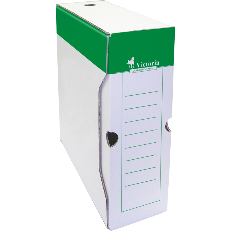 Archiválódoboz, A4, 100 mm, karton, VICTORIA OFFICE, zöld-fehér