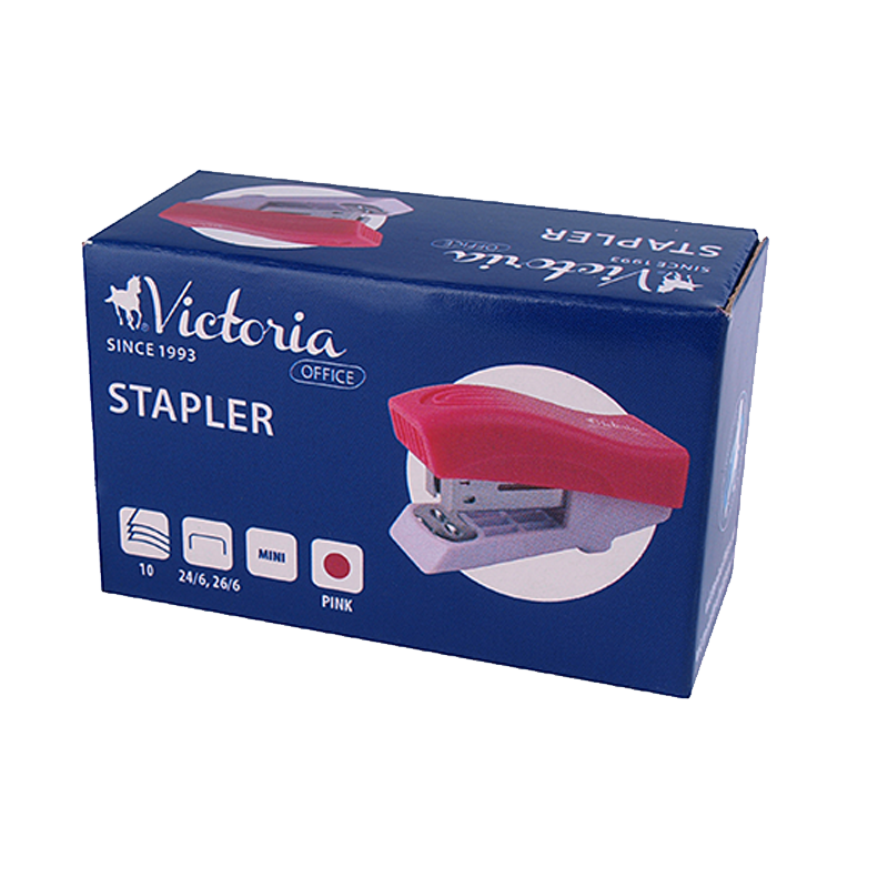 Tűzőgép, 24/6, 26/6, 12 lap, VICTORIA OFFICE, "Mini", rózsaszín