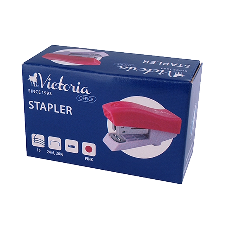 Tűzőgép, 24/6, 26/6, 12 lap, VICTORIA OFFICE, "Mini", rózsaszín