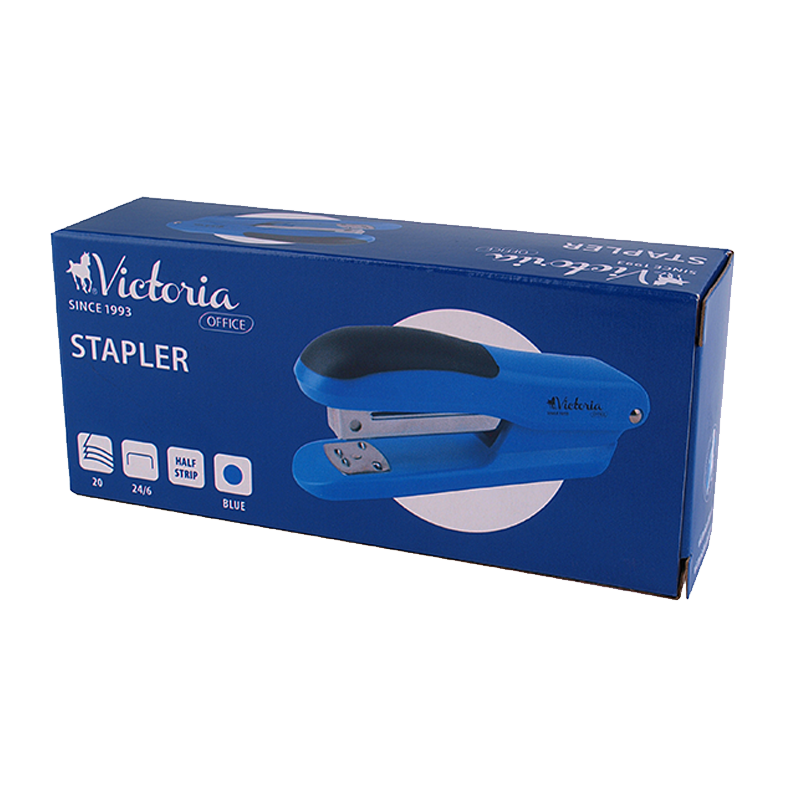 Tűzőgép, 24/6, 20 lap, VICTORIA OFFICE, "Half-Strip", kék