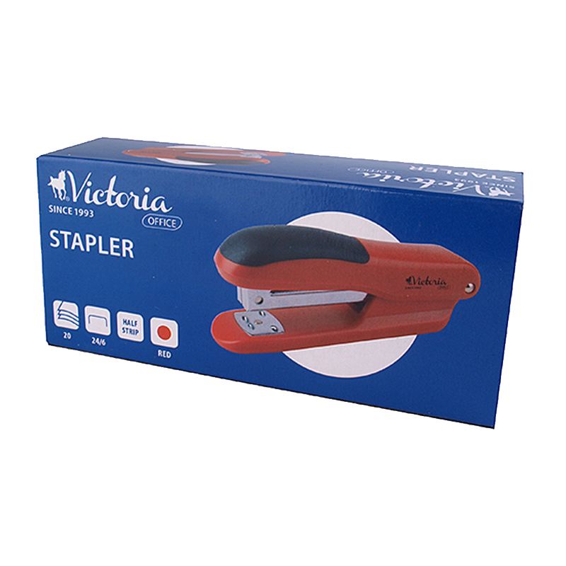 Tűzőgép, 24/6, 20 lap, VICTORIA OFFICE, "Half-Strip", piros