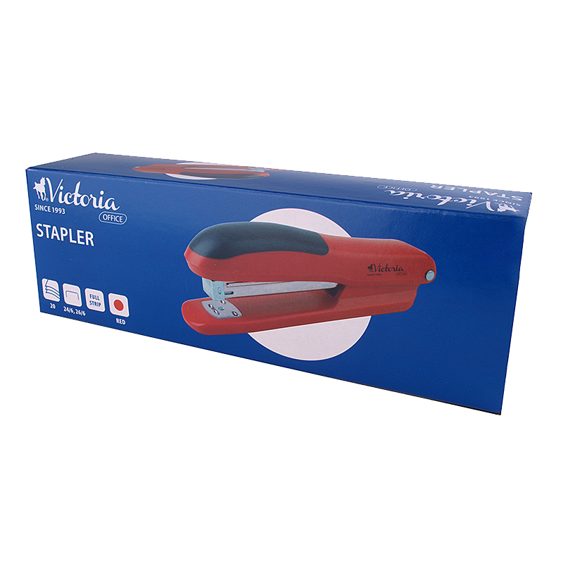 Tűzőgép, 24/6, 26/6, 20 lap, VICTORIA OFFICE, "Full-Strip", piros