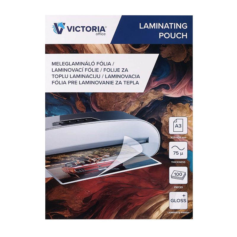 Hot laminating pouch, 75 micron, A3, glossy, VICTORIA OFFICE