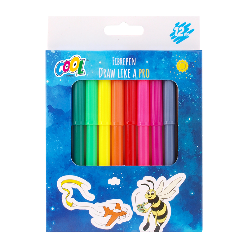 Filctoll készlet, 2 mm, COOL BY VICTORIA, 12 különböző szín