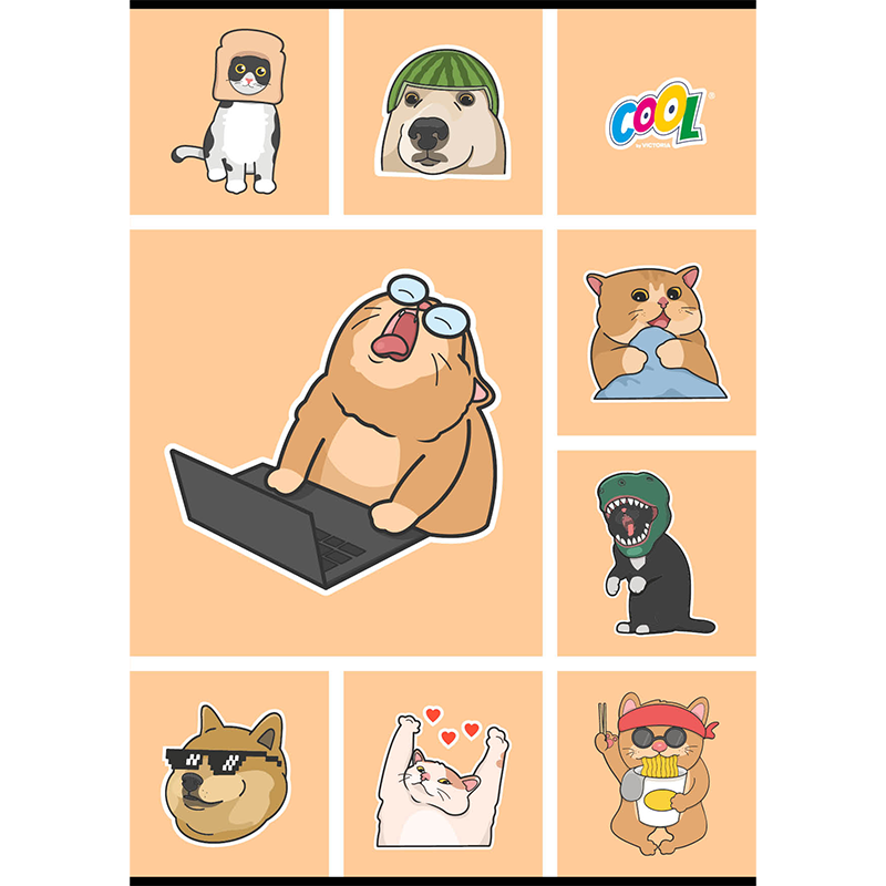 Füzet, tűzött, A4, kockás, 80 lap, COOL BY VICTORIA "Memes"