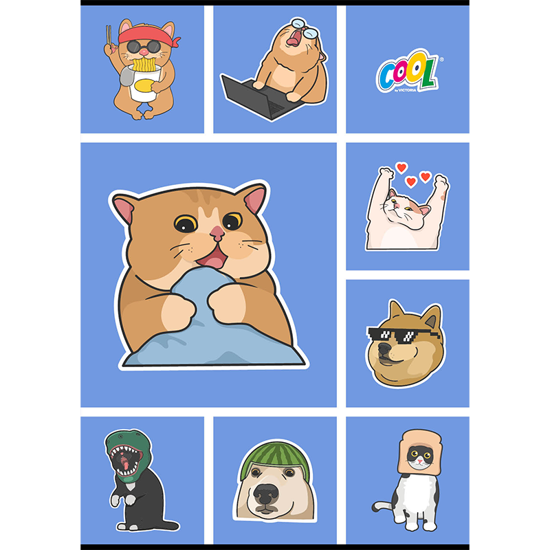 Füzet, tűzött, A4, kockás, 80 lap, COOL BY VICTORIA "Memes"