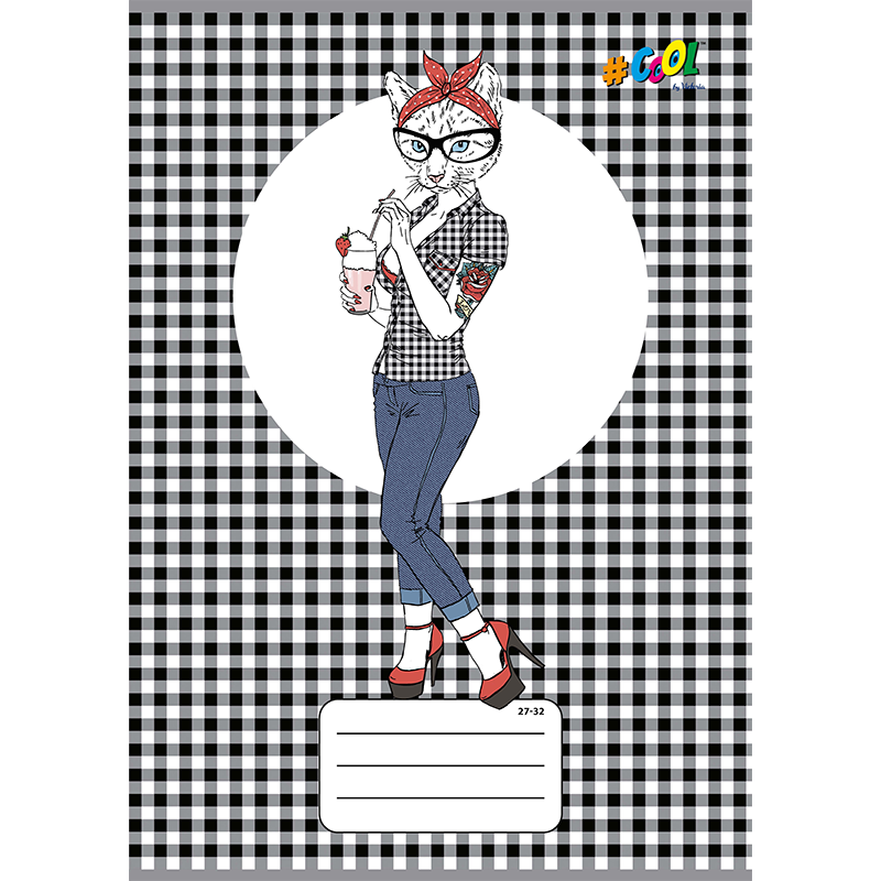 Füzet, tűzött, A5, kockás, 32 lap, COOL BY VICTORIA, "Animal fashion", "27-32"