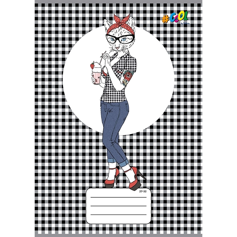 Füzet, tűzött, A5, kockás, 32 lap, COOL BY VICTORIA, "Animal fashion", "27-32"