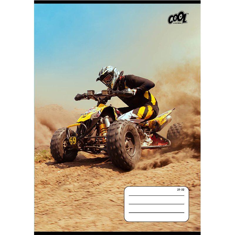Füzet, tűzött, A5, vonalas, 32 lap, 4-8. osztály, COOL BY VICTORIA "Motocross", "21-32"