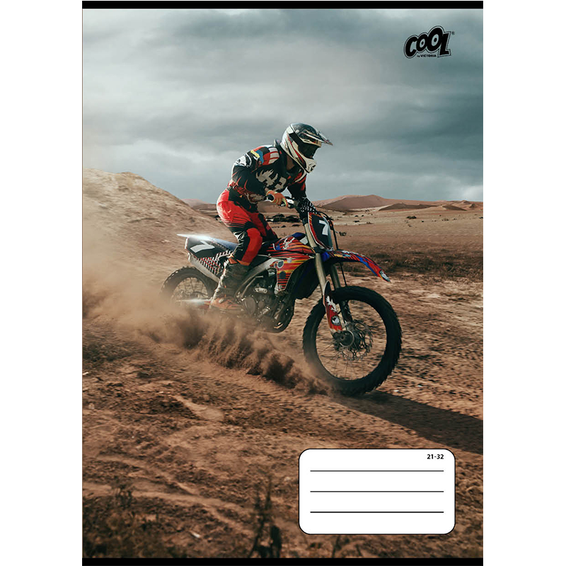 Exercise book, A5, lined, 32 sheets, 4-8. class, COOL BY VICTORIA "Motocross", "21-32"