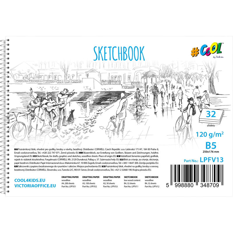 Vázlatfüzet, famentes, B5, spirál, 32 lap, COOL BY VICTORIA