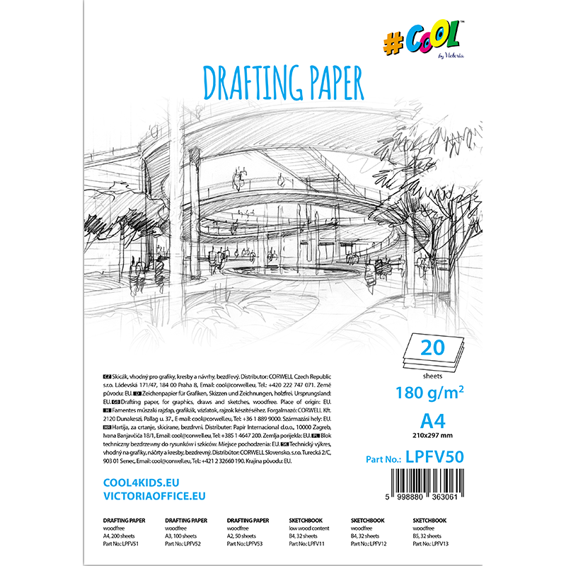 Výkres technický, A4, 20 listov, 180 g, COOL BY VICTORIA