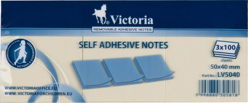 Self-adhesive notes, 50x40 mm, 100 sheets, VICTORIA OFFICE, yellow