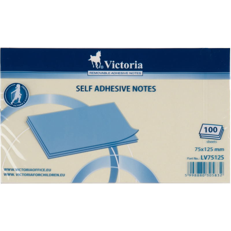 Self adhesive notes, 75x125 mm, 100 sheets, VICTORIA OFFICE, yellow