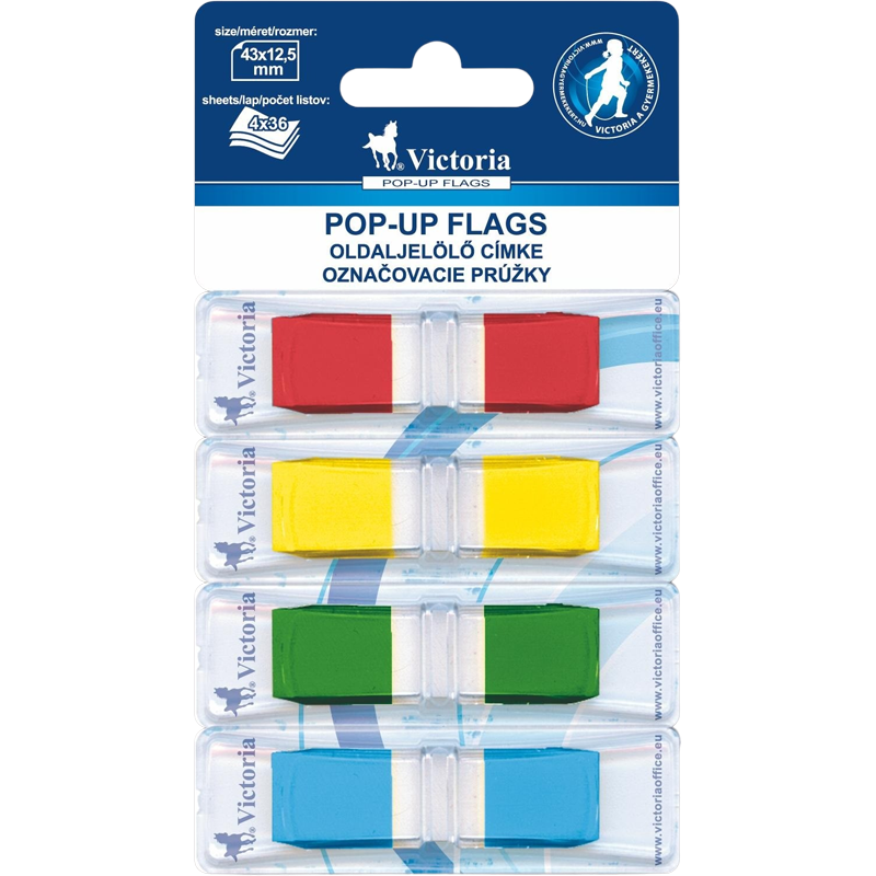 Jelölőcímke, műanyag, 4x36 lap, 43x12,5 mm, VICTORIA OFFICE, vegyes szín