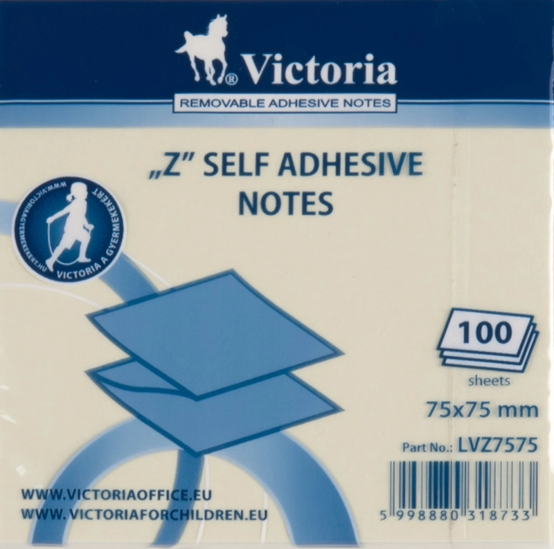 Self adhesive notes, "Z", 75x75mm, 100 sheets, VICTORIA OFFICE, yellow