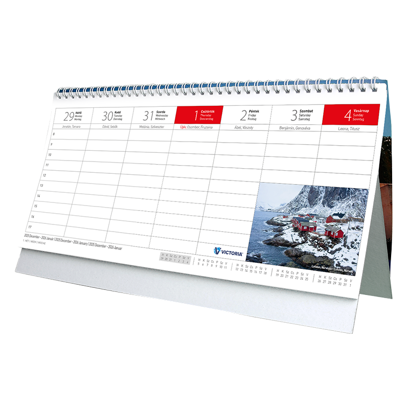 Naptár, asztali, álló, VICTORIA OFFICE "Európa Csodái" (2026 évi)