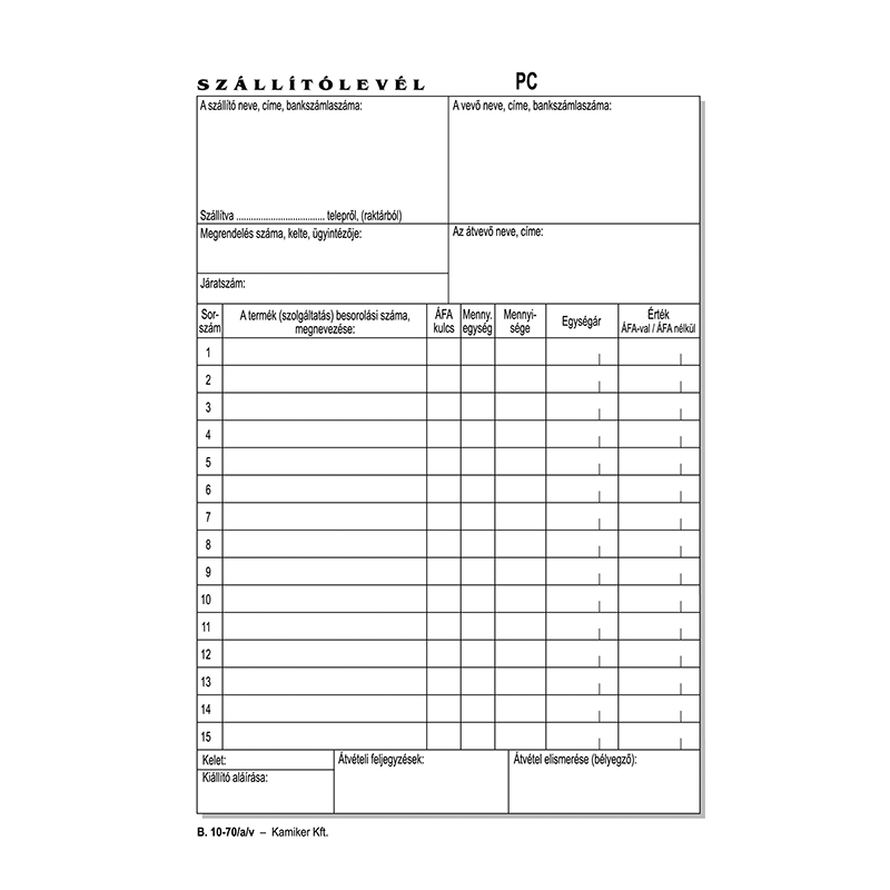 Nyomtatvány, szállítólevél, 50x3, A5, VICTORIA PAPER "B.10-70", 10 tömb/csomag