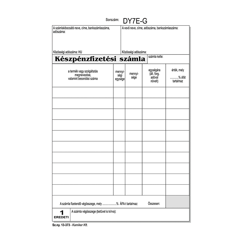 Nyomtatvány, készpénzfizetési számlatömb, egy ÁFÁs, 50x3, A5, VICTORIA PAPER, "B.13-373", 10 tömb/csomag