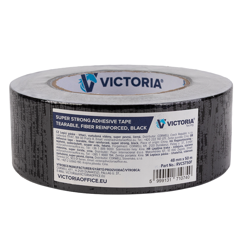 Ragasztószalag, 48mm x 50m,  szálerősített, szupererős, VICTORIA FACILITY, fekete