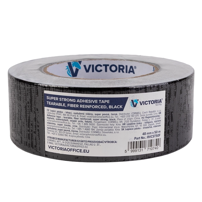 Ragasztószalag, 48mm x 50m,  szálerősített, szupererős, VICTORIA FACILITY, fekete