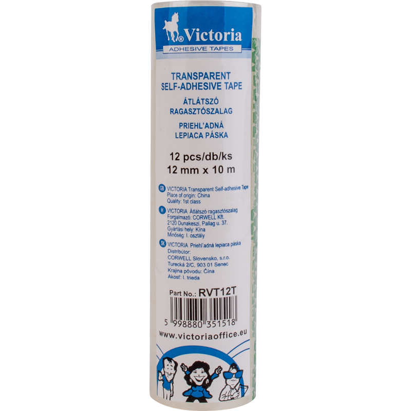 Ragasztószalag, 12 mm x 10 m, VICTORIA OFFICE, átlátszó