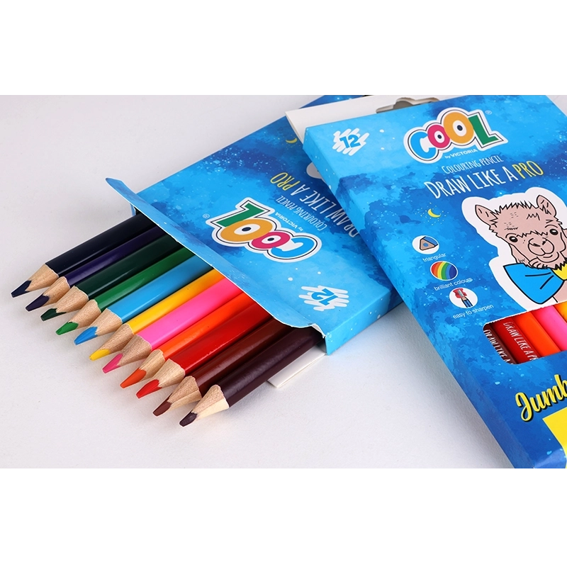 Színes ceruza készlet, háromszögletű, vastag, COOL BY VICTORIA, 12 különböző szín