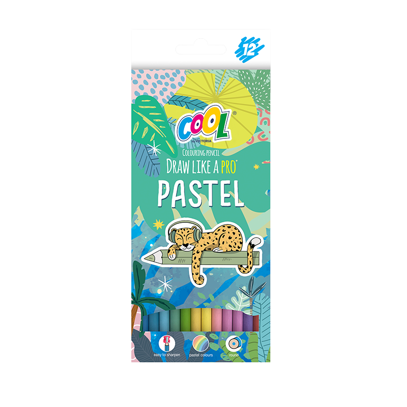 Színes ceruza készlet, kerek, COOL BY VICTORIA "Pastel", 12 pasztell szín