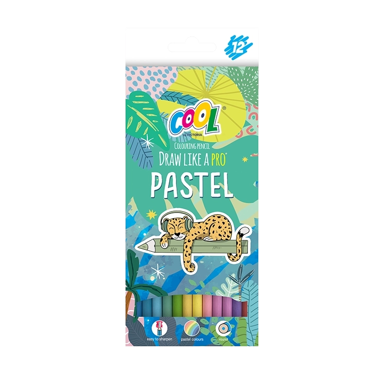 Színes ceruza készlet, kerek, COOL BY VICTORIA "Pastel", 12 pasztell szín