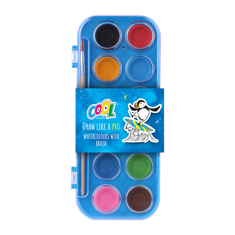 Vízfesték, 12 szín, 28 mm, COOL BY VICTORIA