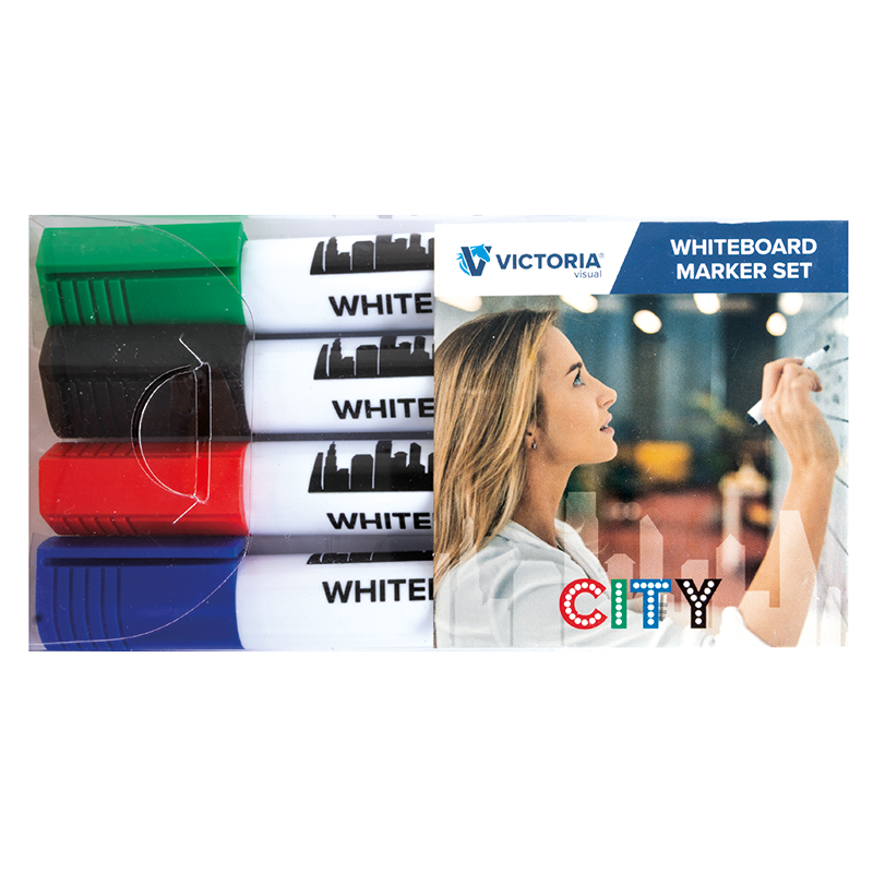 Táblamarker készlet, 1-3 mm, kúpos, VICTORIA VISUAL "City", 4 különböző szín