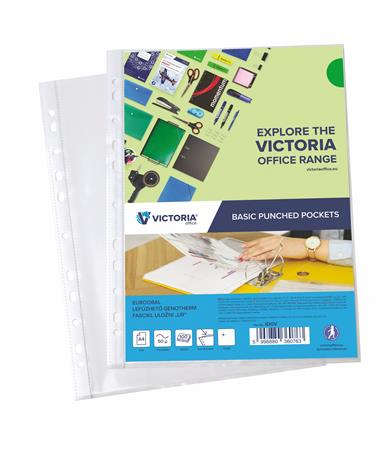 Punched pockets, A4, 50 micron, clear, VICTORIA OFFICE