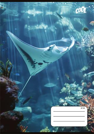 Füzet, tűzött, A5, kockás, 32 lap, COOL BY VICTORIA "Ocean World", "27-32"