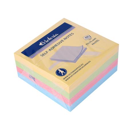 Self adhesive notes, 75x75 mm, 400 sheets, VICTORIA OFFICE, pastel