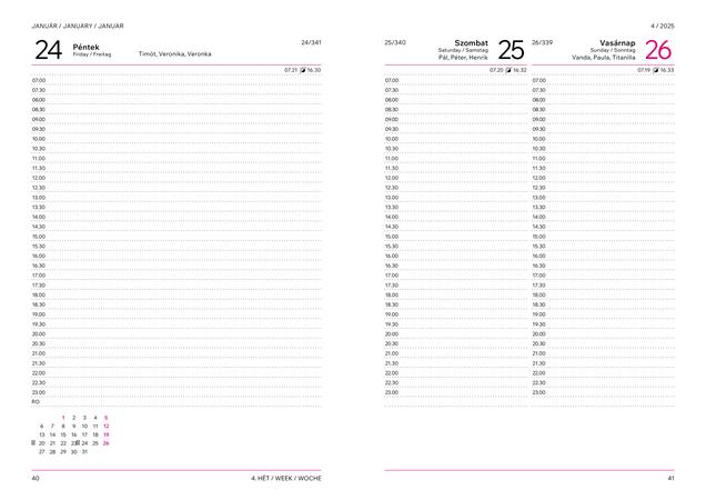 Naptár, tervező, A5, napi, VICTORIA OFFICE "Chrono", bordó (2026 évi)